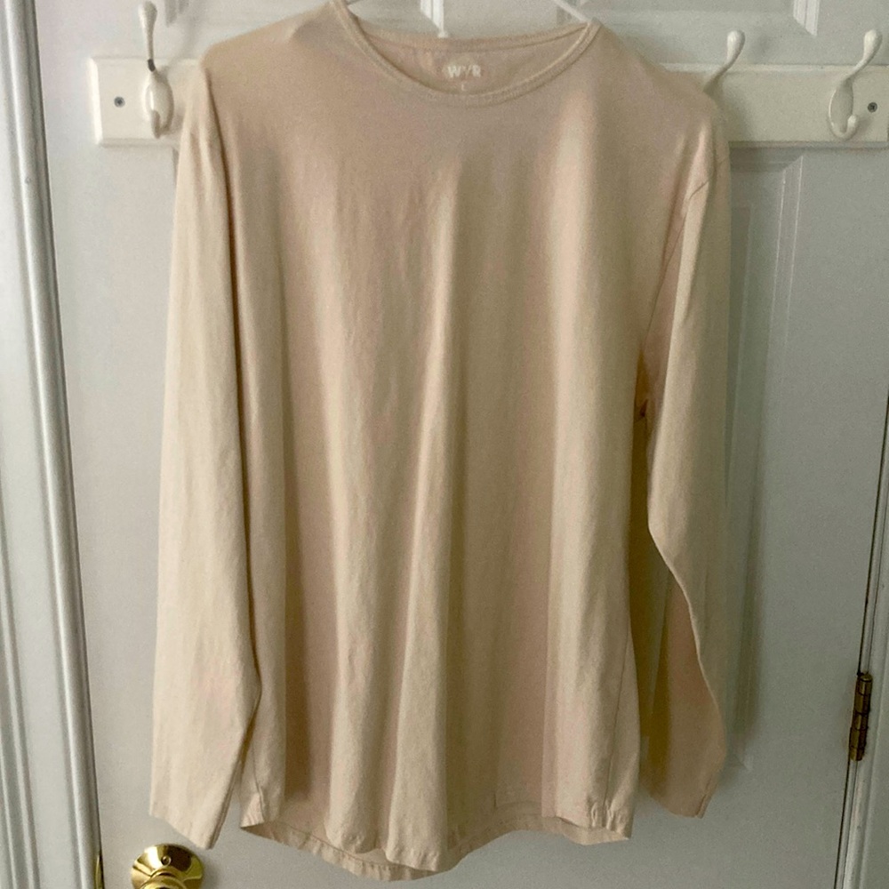 WYR Long Sleeve Curve Hem T Shirt, Color: Ecru, Size: Large